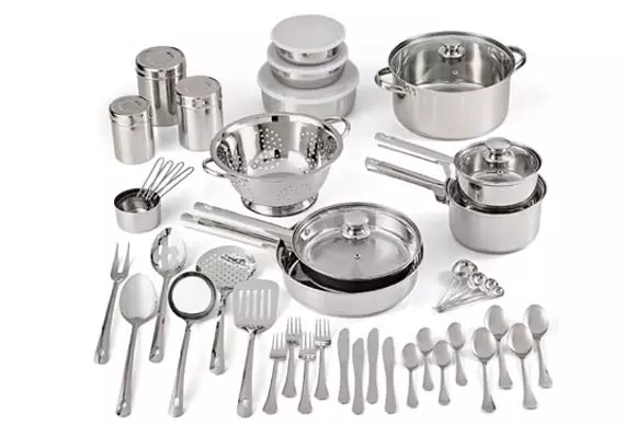assemble cookware set with lots of pieces