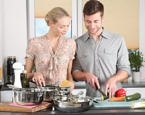 stainless steel cookware set are using in kitchen