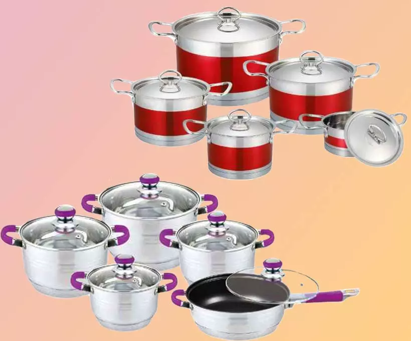 Mars cookware sets show in homepage-2 different stainless steel cookware sets